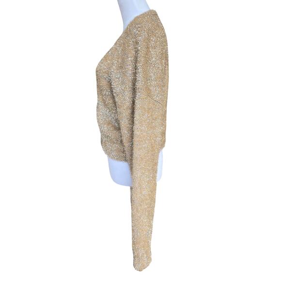Forever 21 Metallic Fuzzy Knit Cropped Cardigan Sweater Sz L Y2K Glam/Partywear - Picture 5 of 9